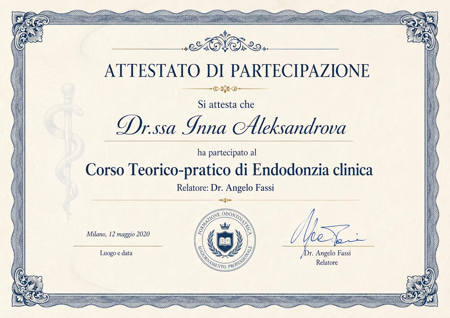 Certificato di partecipazione